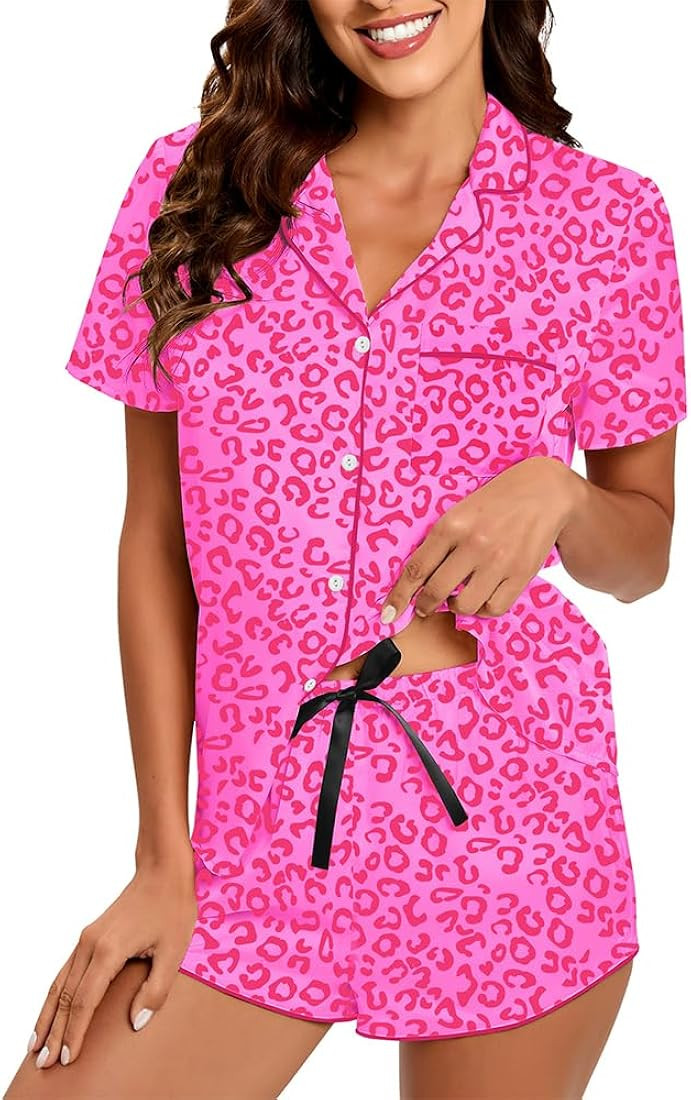 Silk Pajamas for Women Satin Womens PJ Set 2 Piece Short Lounge Set Summer Sleepwear Notch Collar... | Amazon (US)