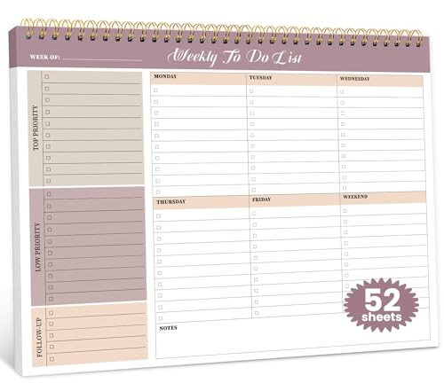 Weekly To Do List Notepad with 52 Undated Sheets（8.5"×11"）- Undated Weekly Planner Notepad f... | Amazon (US)