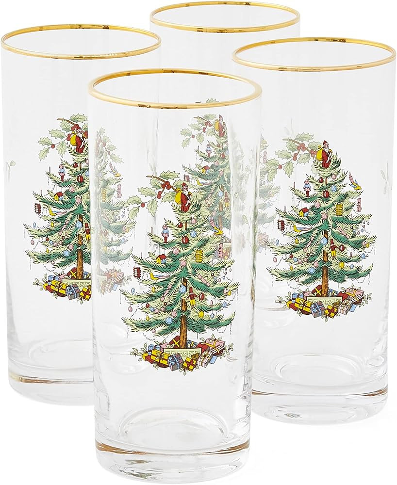 Spode Christmas Tree Glassware - Set of 4 -Made of Glass – Gold Rim- Classic Drinkware - Gift f... | Amazon (US)