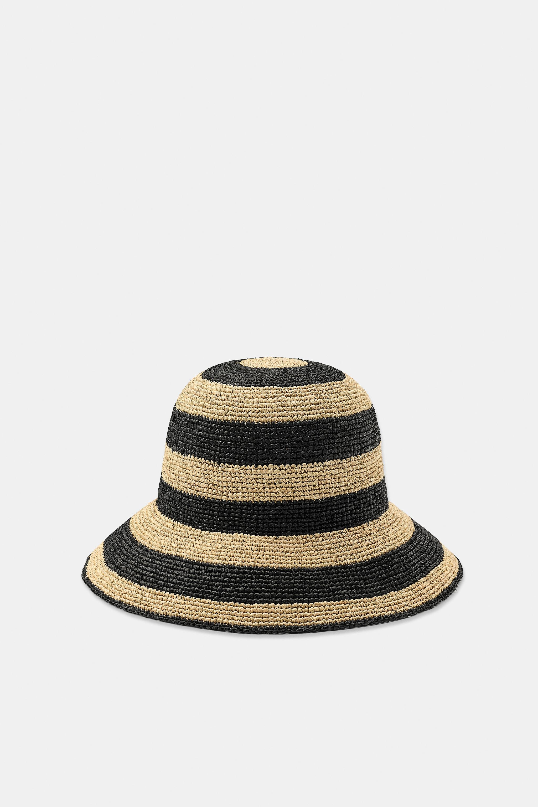 100% RAFFIA STRIPED HAT | Zara US