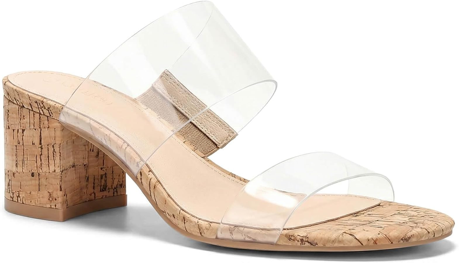 Coutgo Women's Clear Heeled Sandals Transparent Two Strap Chunky Block Heels Mules Open Toe Slip ... | Amazon (US)