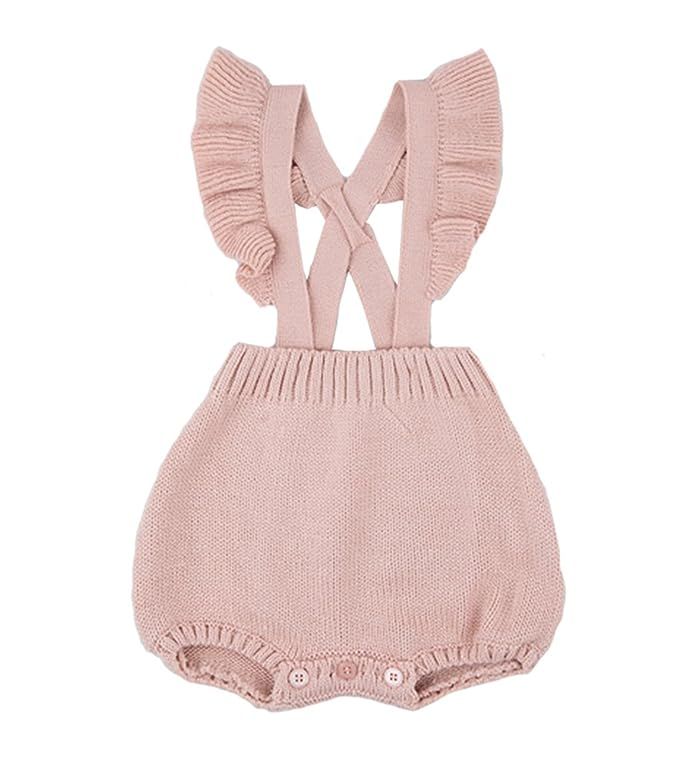 Chulianyouhuo Baby Girls Knitted Ruffle Cute Romper Cross Bandage Jumpsuit Bodysuit | Amazon (US)