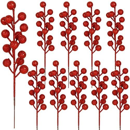 winemana 24 Pack 8 Inch Christmas Glitter Faux Winter Berry Sprigs, Artificial Sparking Red Berri... | Amazon (US)