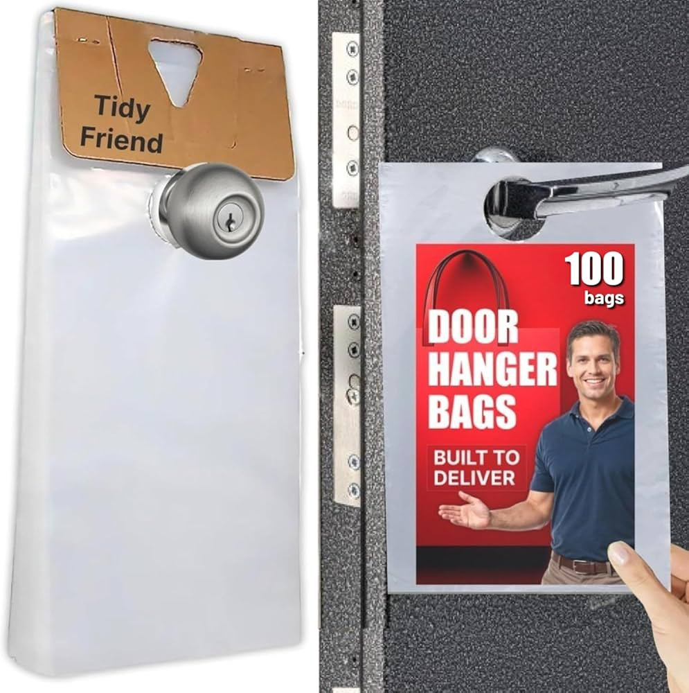 TidyFriend Door Hanger Bags 6” x 12” (100 Pack), Clear Door Hanger Bags Protects Flyers, Broc... | Amazon (US)