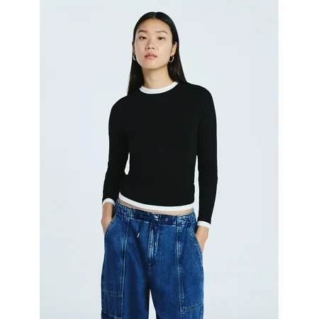 Scoop Women’s Double Layer Rib Tee with Long Sleeves Sizes XS-XXL | Walmart (US)