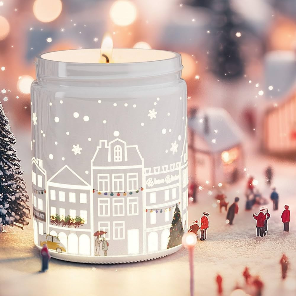 Merry Christmas Candle with Warmer LED, Christmas Decor Winter Candle with Pine Wood Spice Scent,... | Amazon (US)