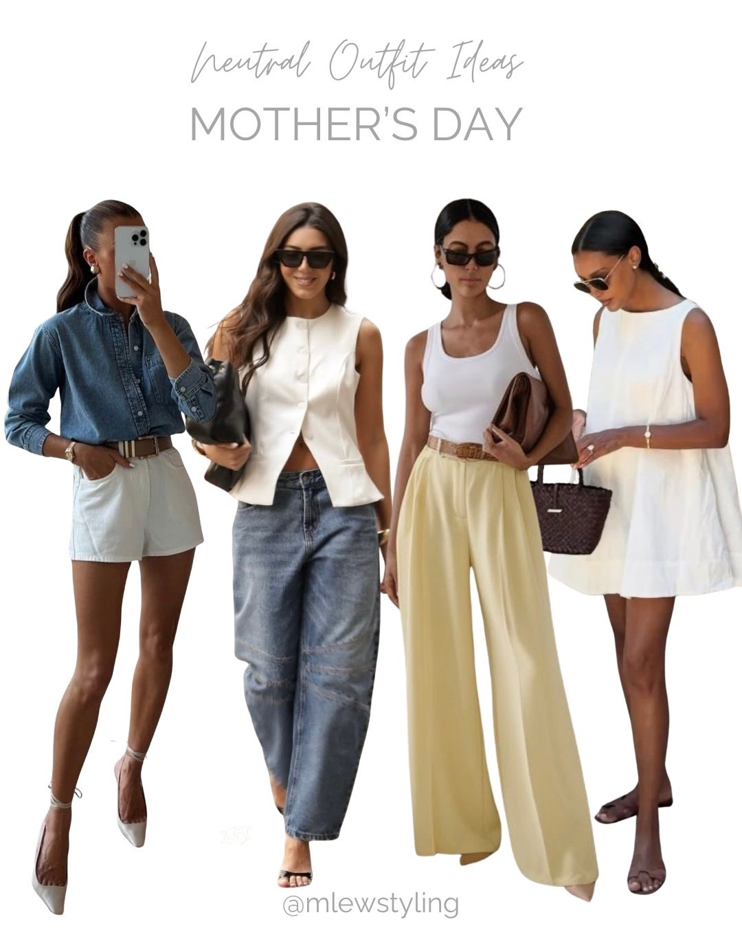 Neutral outfit ideas for Mother’s Day featuring wardrobe basics 🤍

Tags: capsule wardrobe, elevated spring outfits, summer fashion, leather slide sandals, tailored shorts, denim shirt, white linen vest, barrel leg jeans, butter yellow trousers, white cotton dress, aviator sunglasses 

#LTKgrwm #LTKMothersDay #LTKootd