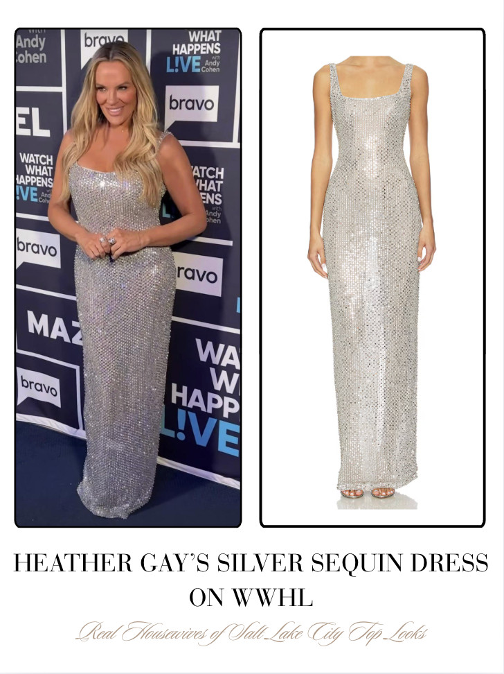 Heather Gay's Silver Sequin Dress on #WWHL 📸= @bravowwhl 

 