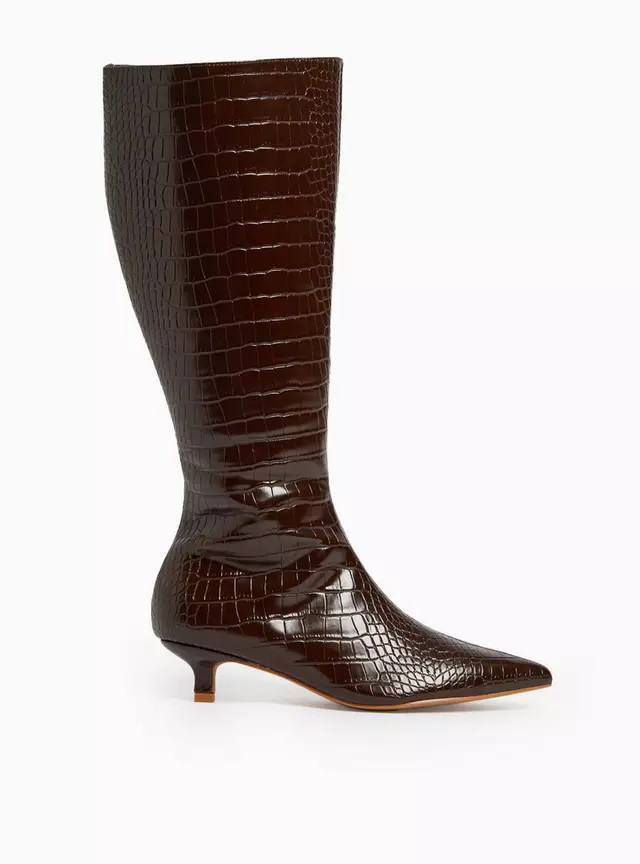 Buy Patent Brown Croc Design Long Length Kitten Heel Boots 6 | Boots | Tu | Tu Clothing