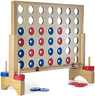 Prextex Giant 4 in A Row Wooden Family Game Indoor/Outdoor Use Connect The 4 to Win Travel Bag In... | Amazon (US)