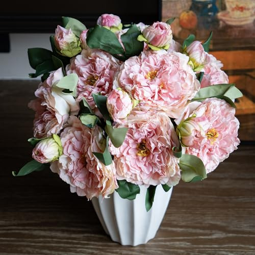 DUYONE Silk Peony Fake Flowers VintageLarge Long Stem Plants for Decoration Home Decor Living Room Artificial Flowers(Pink 4PCS) | Amazon (US)