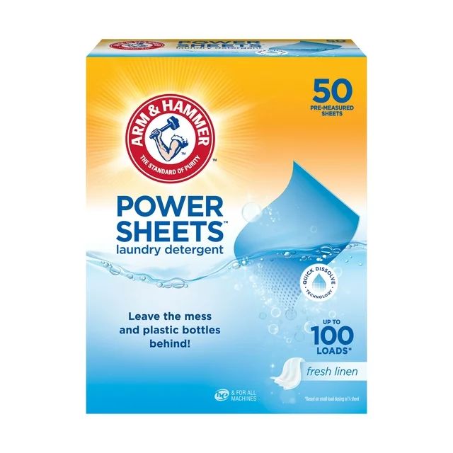 Arm & Hammer Power Sheets Laundry Detergent, Fresh Linen 50ct, up to 100 small loads - Walmart.co... | Walmart (US)