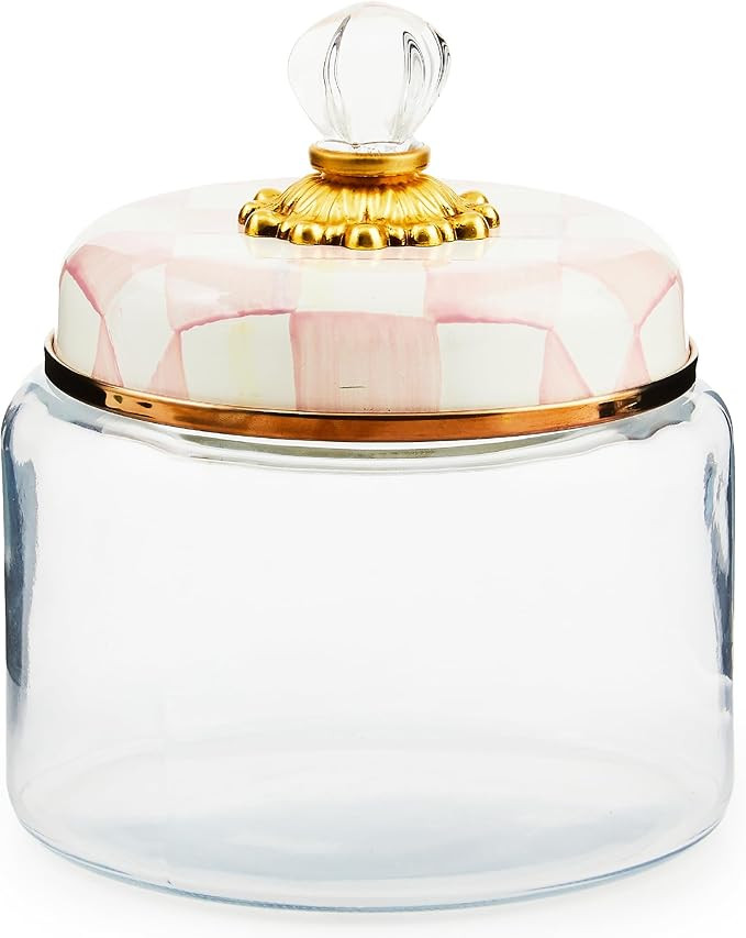 MACKENZIE-CHILDS Rosy Check Kitchen Canister, Decorative Pink-and-White Glass Storage Jar with Li... | Amazon (US)