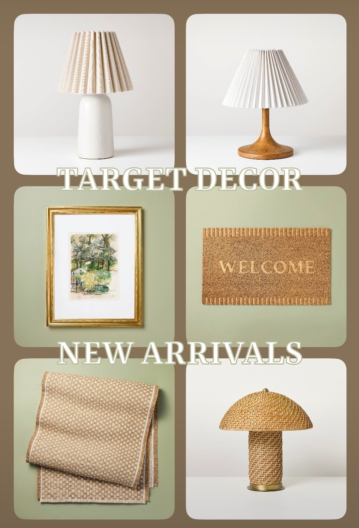Target Decor New arrivals! ……………….. spring home refresh spring home decor gold frame wall art gold frames table lamp tiny lamp woven lamp batter operated lamp wooden lamp raffia rug jute rug jute runner foyer rug welcome mat spring decorations spring refresh bookshelf lamp bookshelf decor statement chair living room chair bed pillow bedroom refresh living room refresh pleated lamp shade home decor bedroom decor bedspread bedroom refresh spring bedroom battery operated lamp outdoor lamp outdoor decor decorative pillow throw pillow 

 #LTKdayinmylife #LTKSeasonal #LTKHome