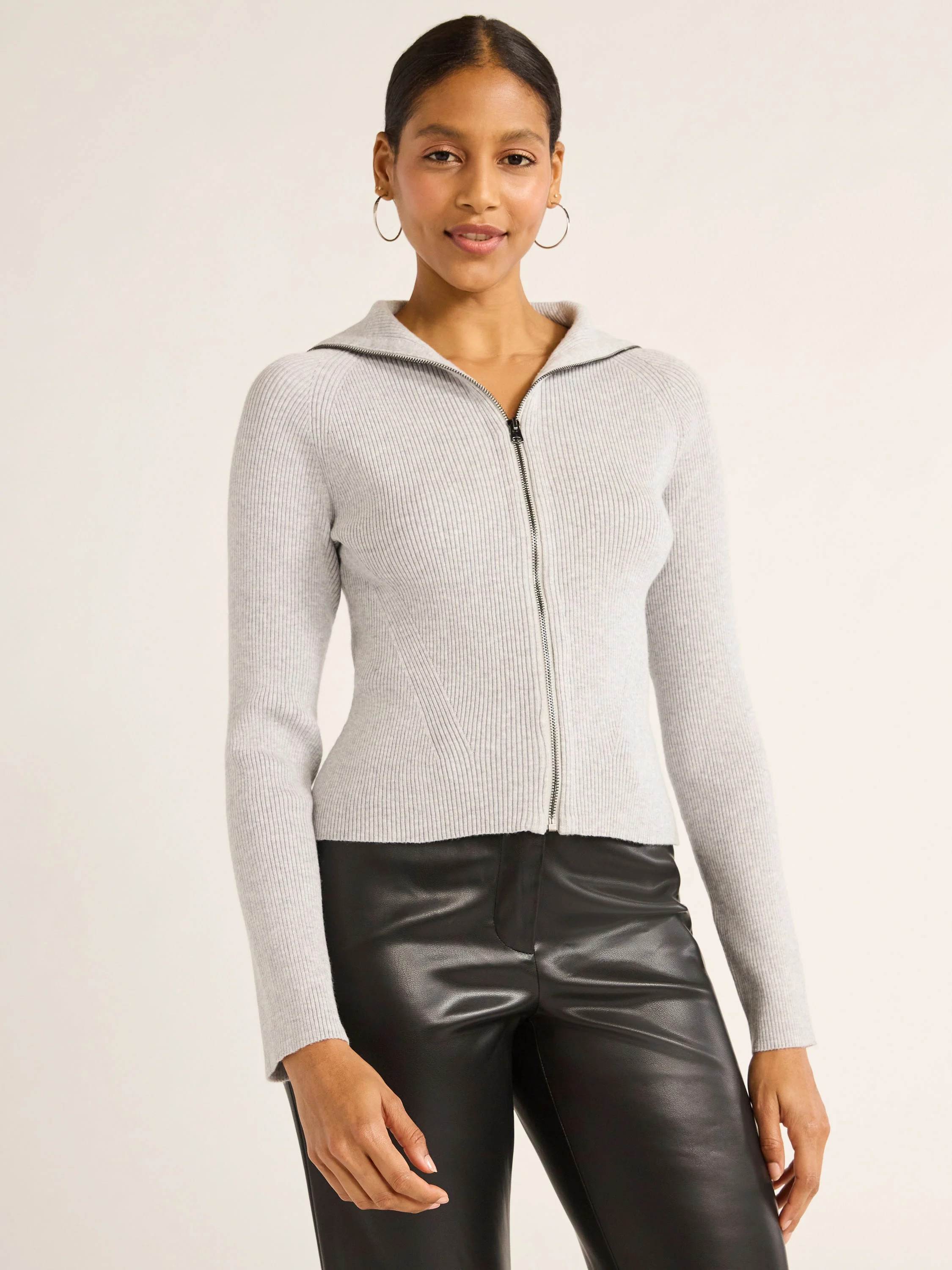 Scoop Women's Ribbed Zip Front Cardigan Sweater, Lightweight, Sizes XS-XXL | Walmart (US)