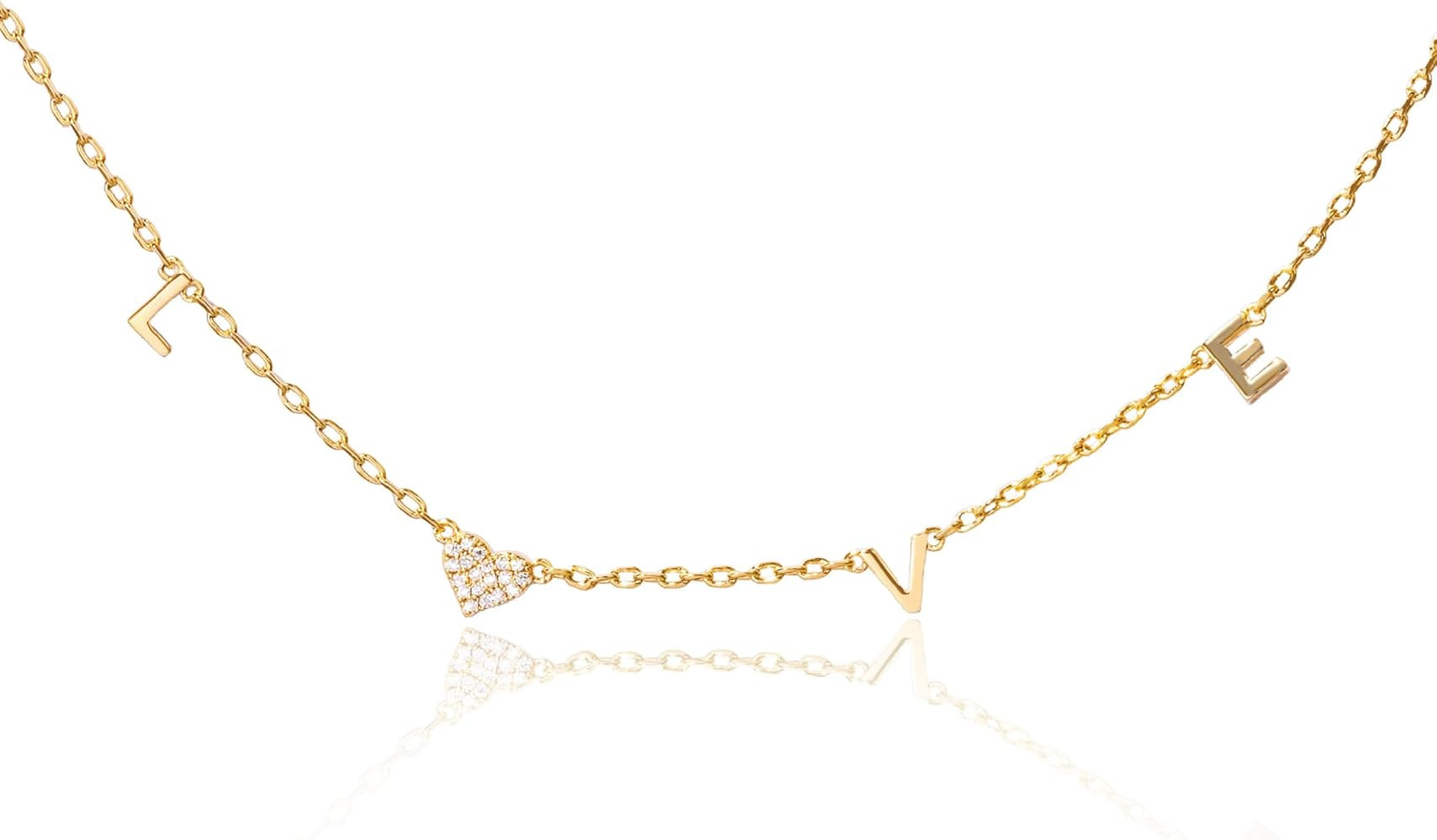 Benevolence LA Love Necklace with Pave Stones | Fashion Heart Jewelry for Women | Gold Dipped Tra... | Amazon (US)