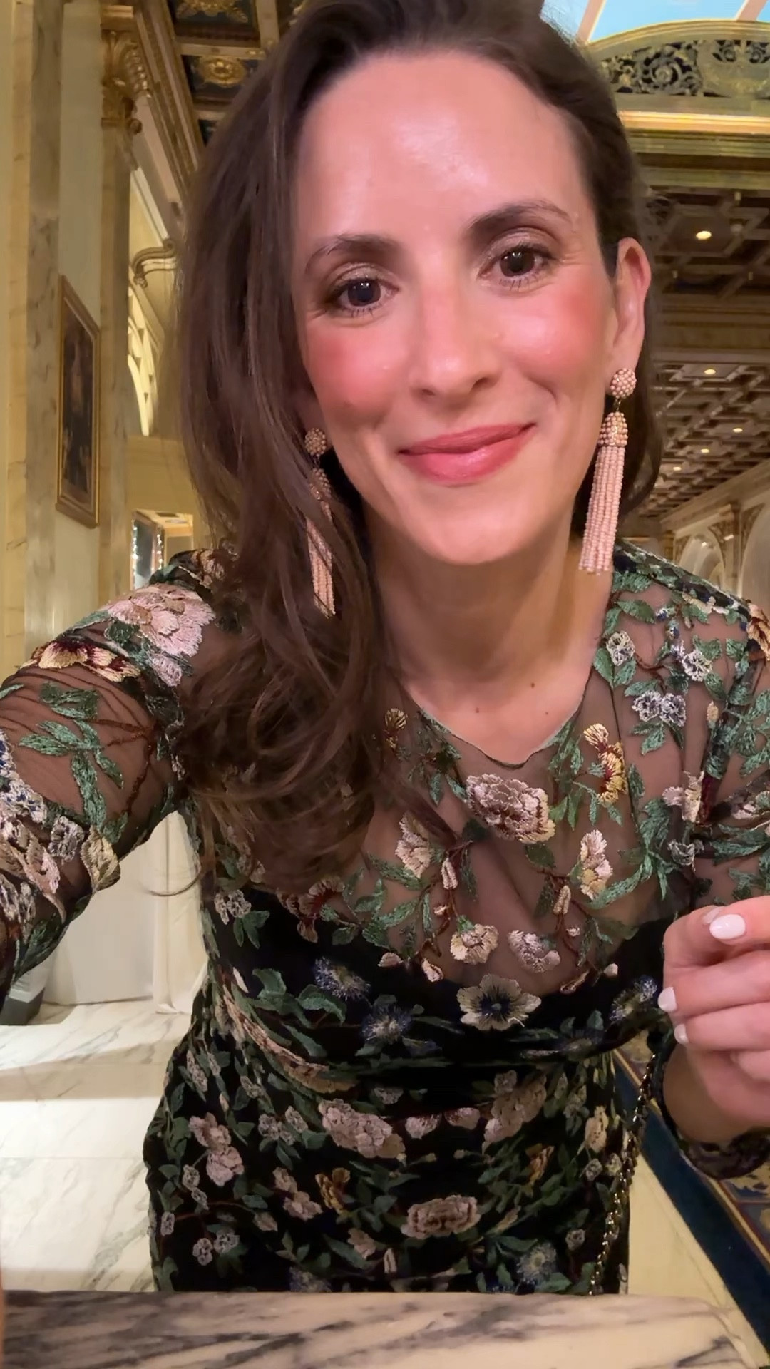 Black tie look- Marchesa Notte dress- I rented from Rent The Runway but it is also available on sale at a few stores. These sandals are the best for weddings or dressier occasions! 