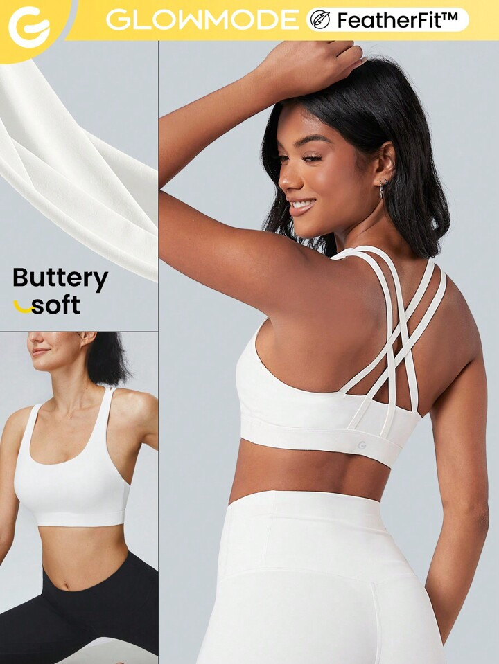 GLOWMODE FeatherFit™ Crossover Strap Sports Bra | SHEIN