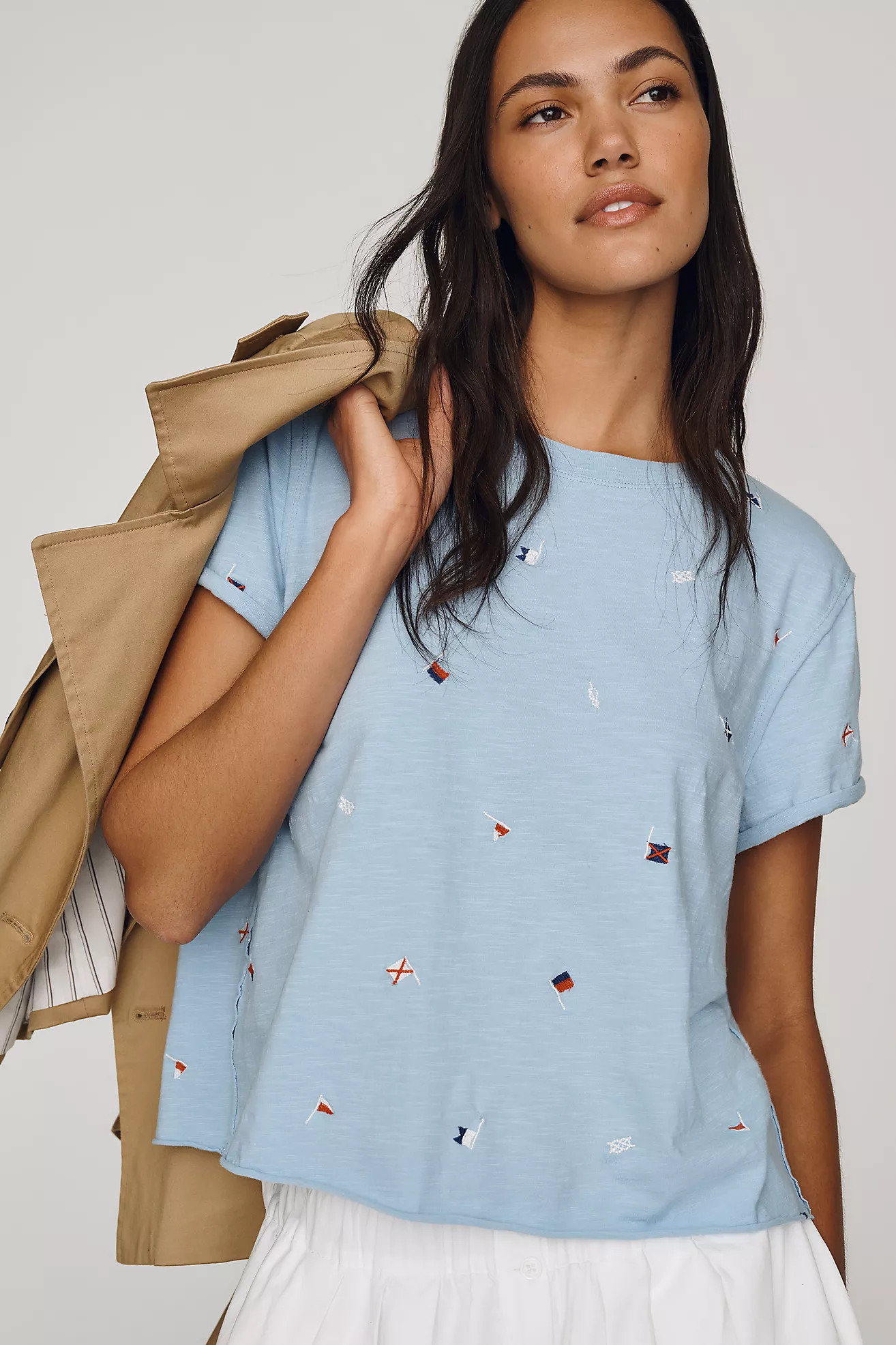 Maeve Caitlin Cotton Embroidered Boxy Tee | Anthropologie (US)