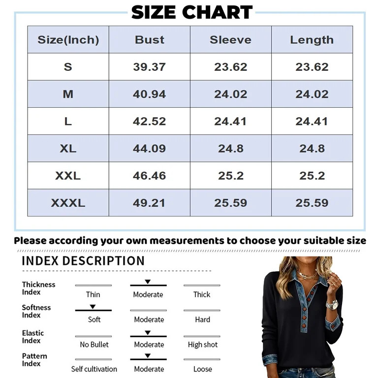 KDDYLITQ Womens Denim Collar Sweatshirts Color Block Denim Collar Cuffs Sweater Knit Denim Patchw... | Walmart (US)