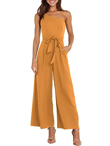 ANRABESS Women Summer Dressy Jumpsuits One Shoulder Sleeveless Casual Wide Leg Pants Romper Jumper 2026 Trendy Outfits Orange X-Large | Amazon (US)