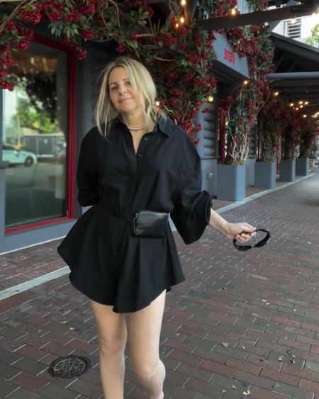 Here’s another shot of my black romper outfit that I just posted… It’s a blousy black long sleeve romper that I belted with w a black leather belt bag and styled with brownish gladiator sandals and a simple silver choker. Cute brunch or weekend outfit.

#LTKstyletip #LTKitbag #LTKSeasonal