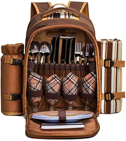 apollo walker Picnic Backpack Bag for 4 Person with Cooler Compartment,Wine Bag, Picnic Blanket(4... | Amazon (US)