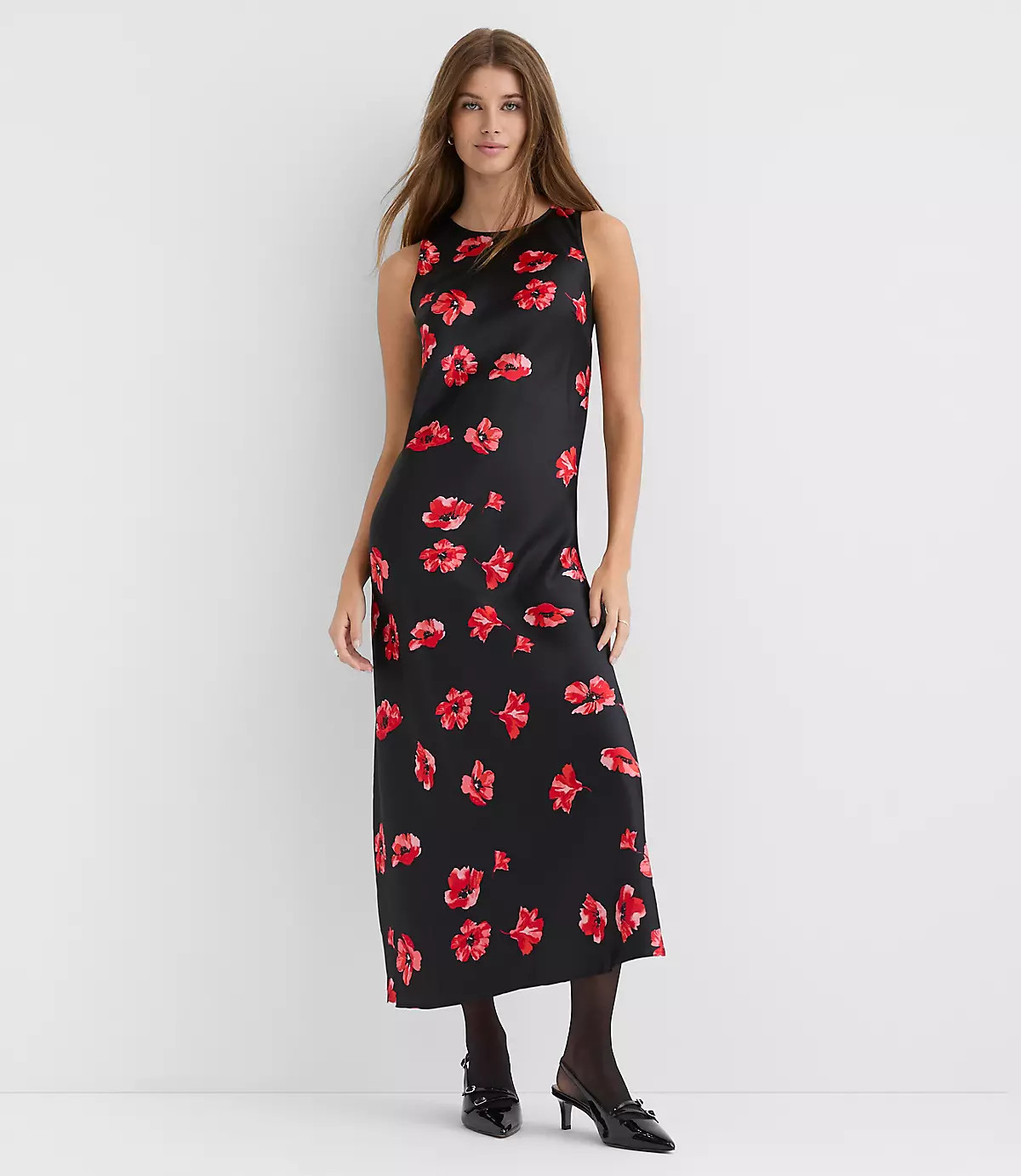 Floral Satin Bias Midi Dress | LOFT