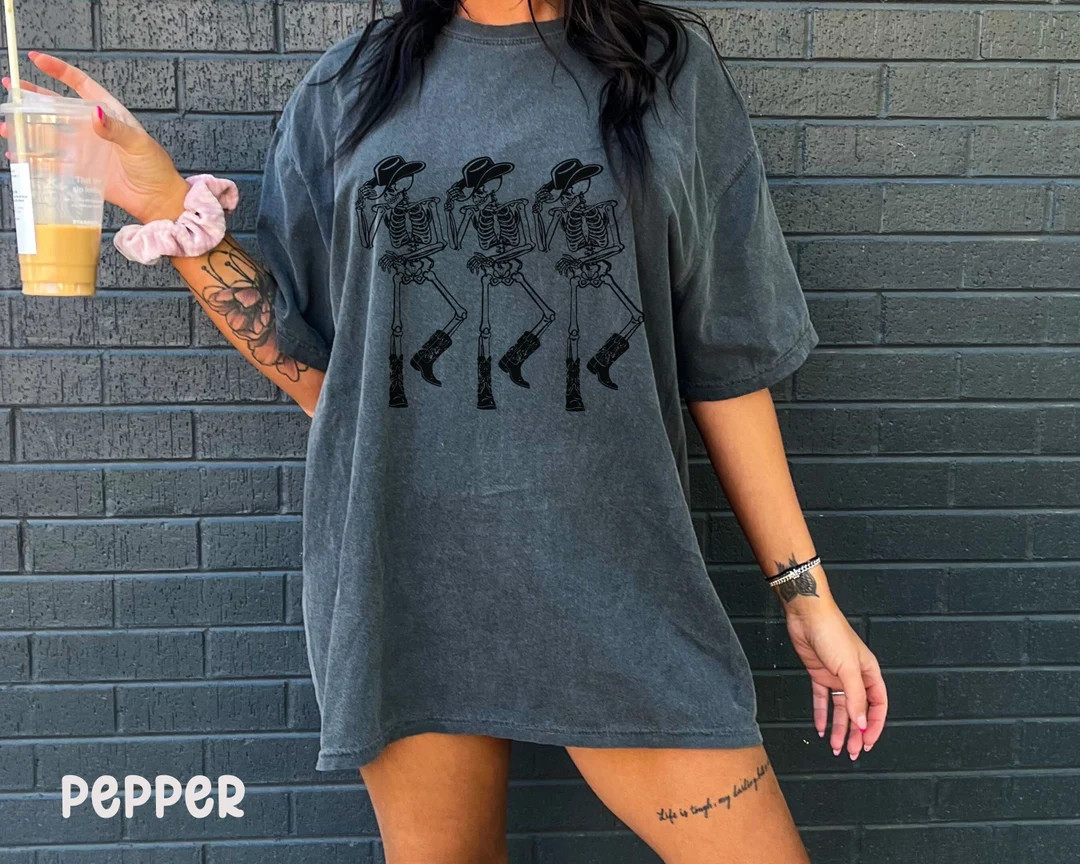 Western Halloween Shirt, Cowboy Skeleton Shirt, Dancing Skeleton Shirt, Halloween Cowboy, Rodeo S... | Etsy (US)