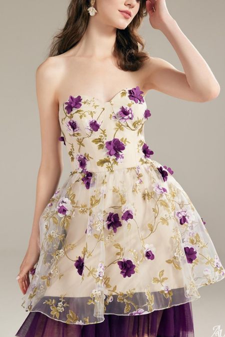 10% off with code HerAvenue 💜 Soft beige and purple floral dress 

#LTKparties #LTKSeasonal