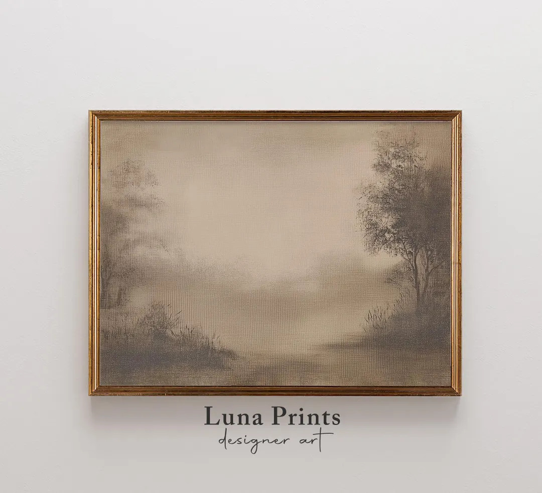 Muted Misty Landscape Painting, Printable Brown Tree Art, Neutral Landscape, Art for Living Room ... | Etsy (US)