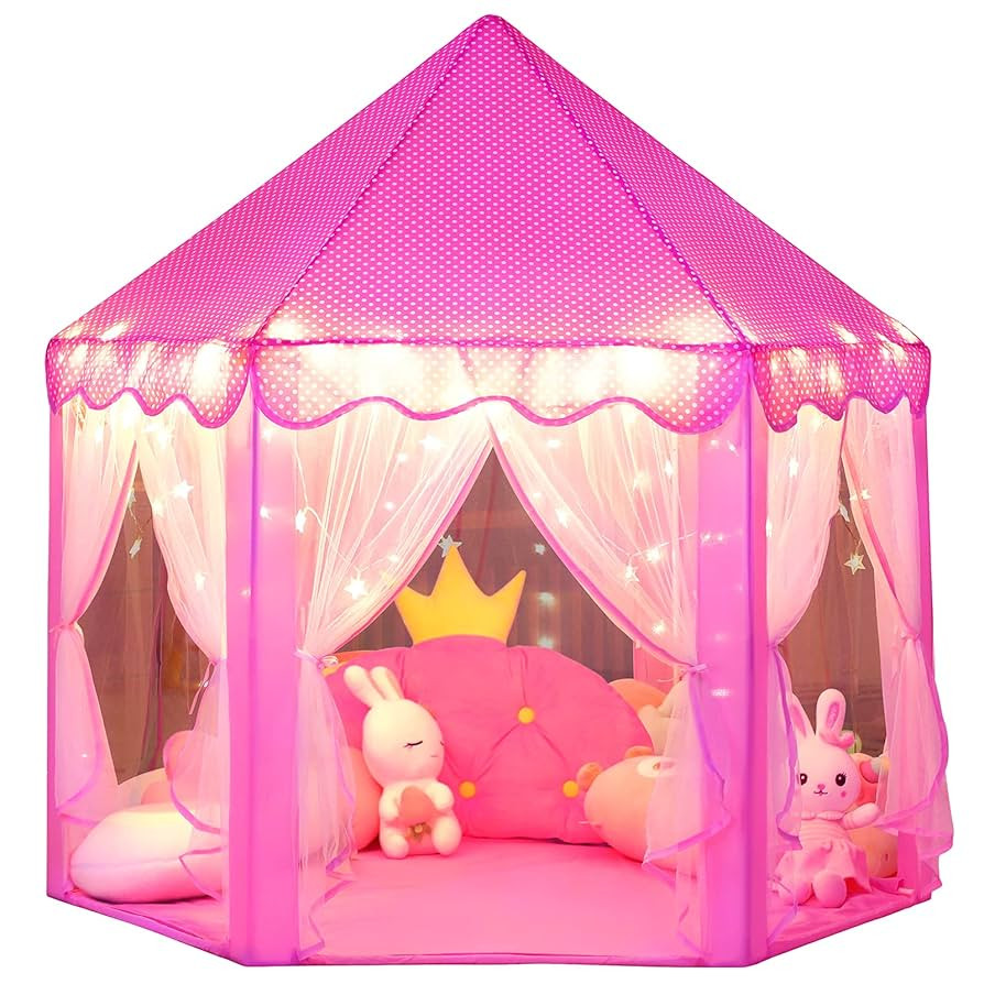 wilwolfer Princess Castle Play Tent for Girls Large Kids Play Tents Hexagon Playhouse with Star L... | Amazon (US)