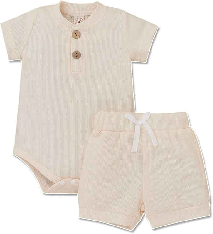Aweyoo Gender Neutral Baby Boy Girl Summer Clothes 2 Piece Cotton Unisex Shorts Outfits Set | Amazon (US)