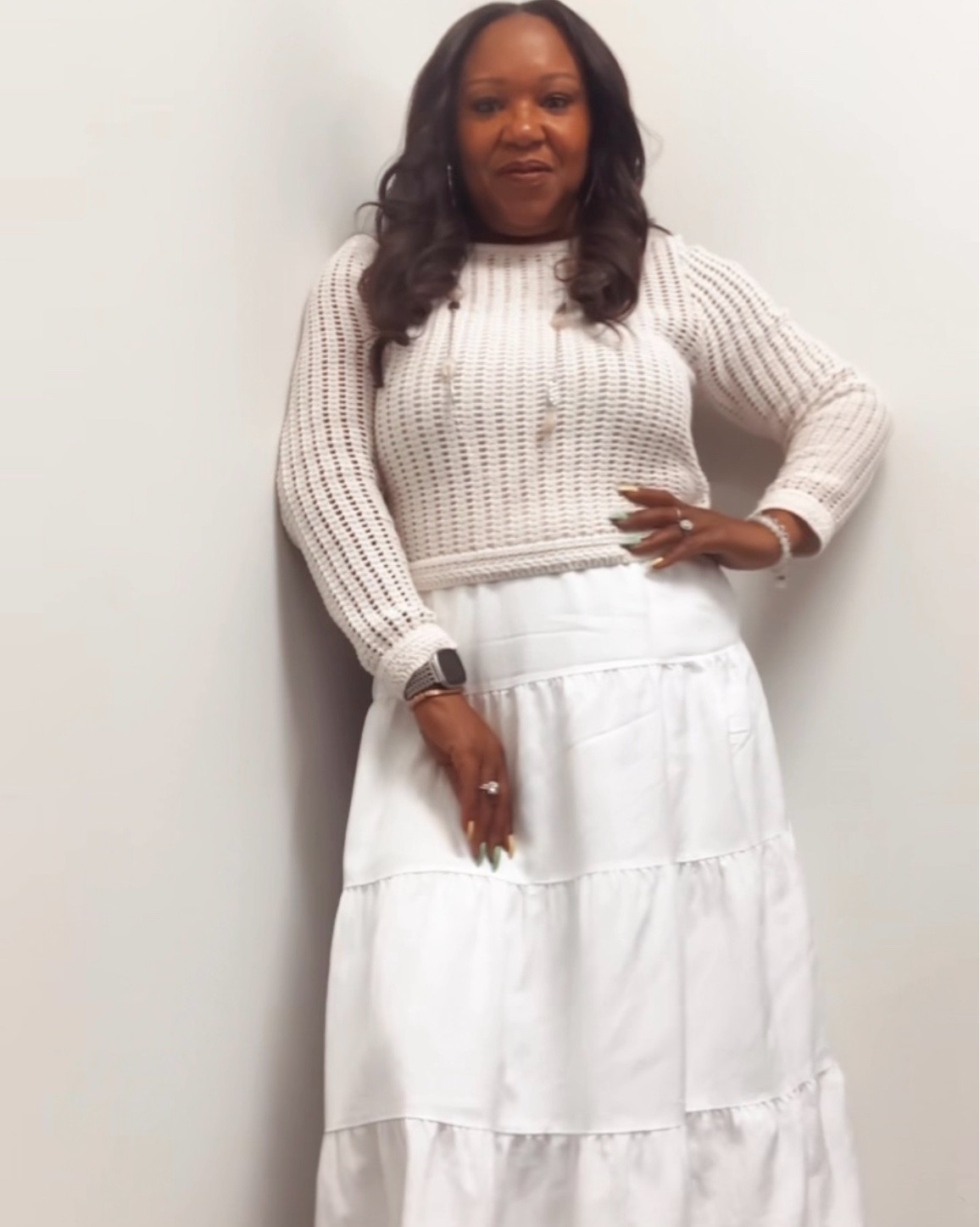 An easy soft feminine look for spring and summer 🤍✨

I paired this flowy white maxi skirt with a lightweight crochet sweater and a simple white cami for a look that feels comfortable, effortless, and still put together.

Perfect for brunch, vacation, casual outings, or days when you want to look cute without doing too much.

#LTKootd #LTKMidsize #LTKgrwm