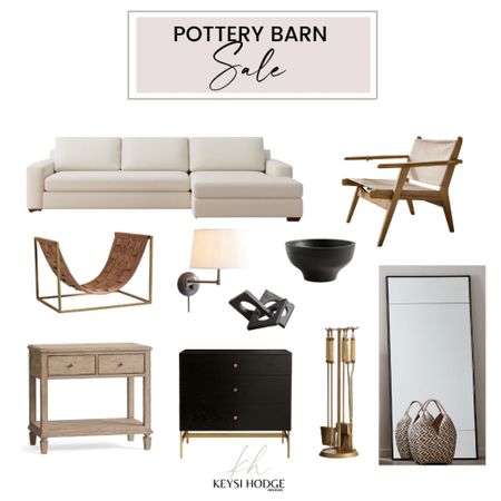 Pottery barn sale, neutral home decor, neutral home furniture, neutral ivory sofa, large floor mirror, home decor on sale, leather arm chair, black dresser, natural nightstand, metal sconce, fireplace log holder, fireplace tool set, bronze link object, wood bowl

#LTKsalealert #LTKhome