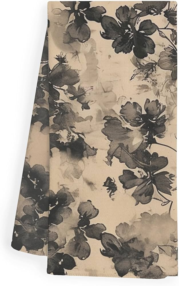 Floral Decor Kitchen Towels - Botanical Hand Towels, Black Floral Hand Towels, Vintage Kitchen To... | Amazon (US)