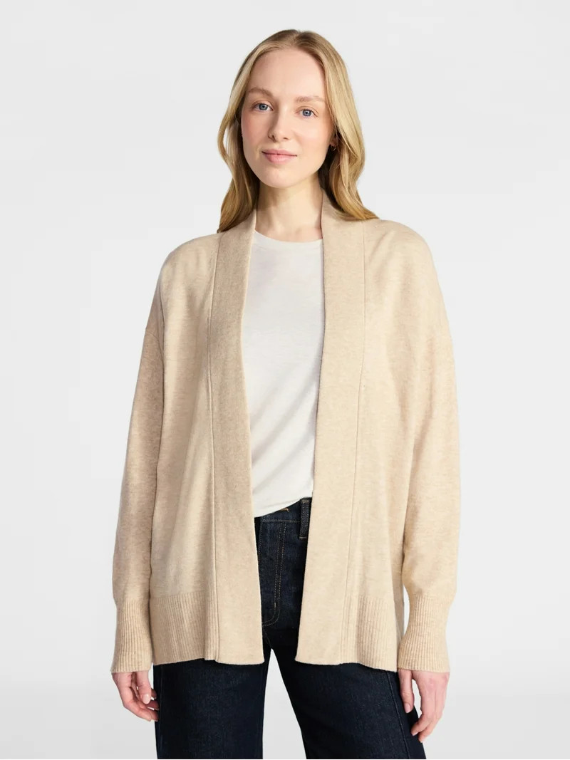 Time and Tru Women's Open Front Cardigan Sweater with Long Sleeves, Lightweight, Sizes XS-XXXL | Walmart (US)