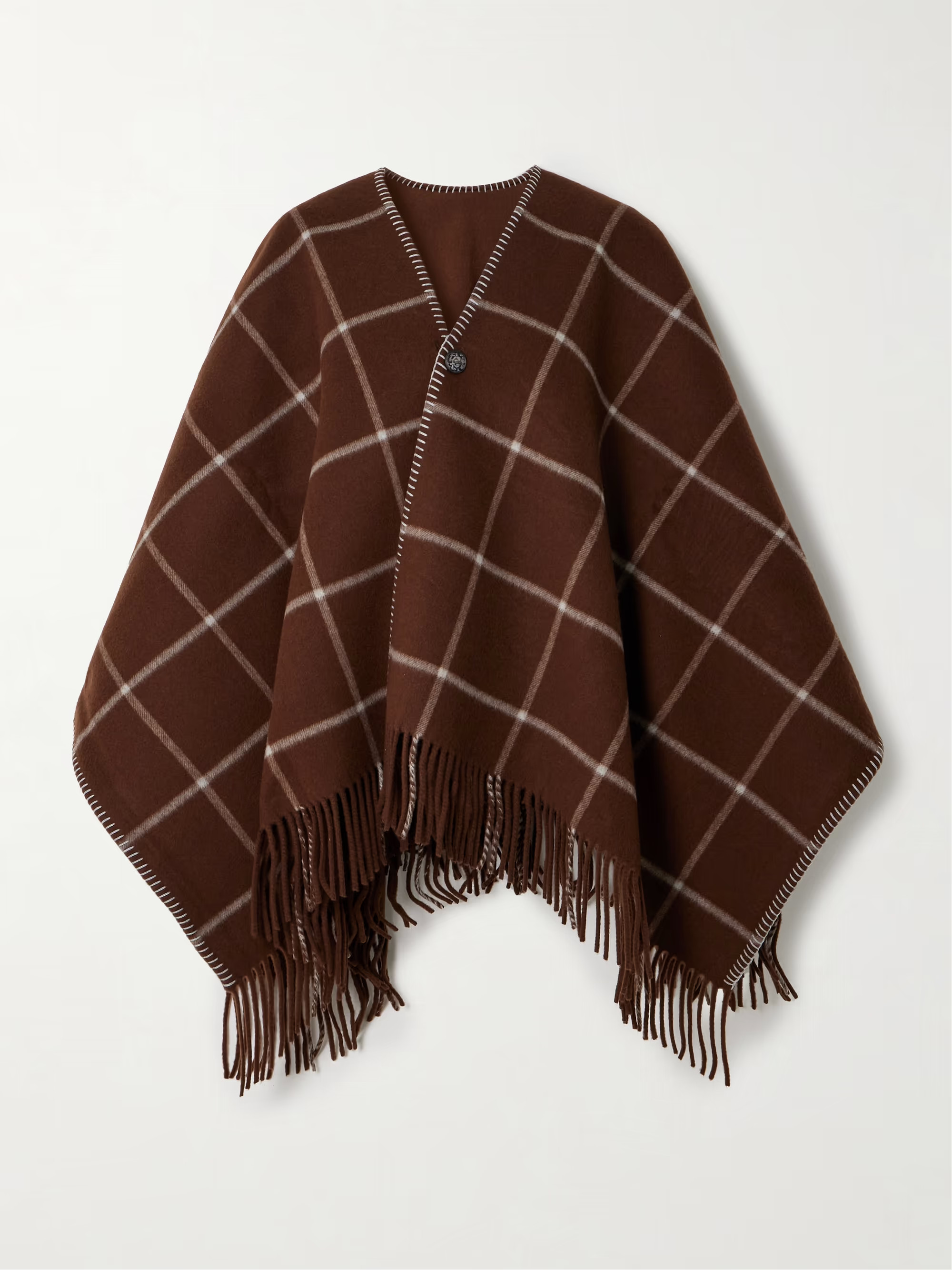 Welbeck fringed whipstitched-trimmed checked wool and cashmere-blend cape | NET-A-PORTER (US)