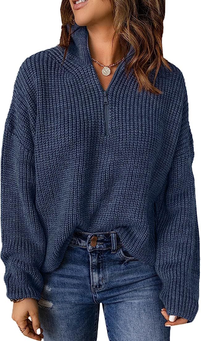EVALESS Sweaters for Women Waffle Kint Long Sleeve 1/4 Zip Pullover Polo V Neck Sweater for Women | Amazon (US)