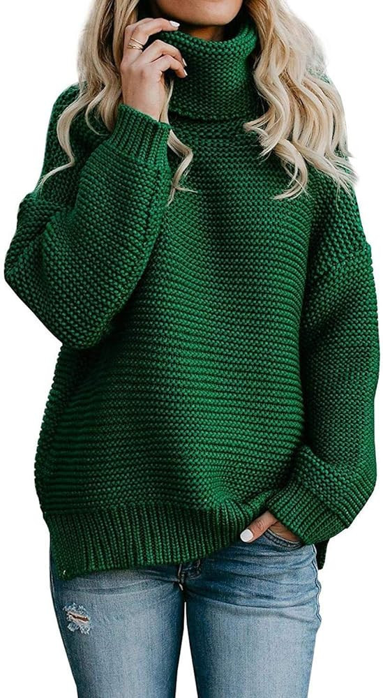 ANFTFH Womens Turtleneck Sweater Ribbed Knit Top Pullover Sweaters | Amazon (US)