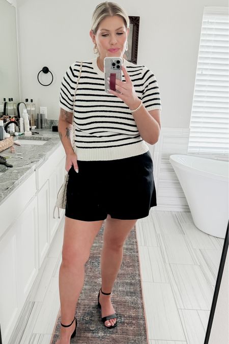 These Abercrombie shorts are a staple in my wardrobe - they can be dressed up or down 🖤
33 in shorts
L in top

Heels are sold out - linking similar 

#LTKworkwear #LTKstyletip #LTKmidsize