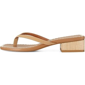 DOEYG Raffia Heels Sandals Summer Beach Flip Flops Heels Square Open Toe Heeled Sandals Dressy Co... | Amazon (US)