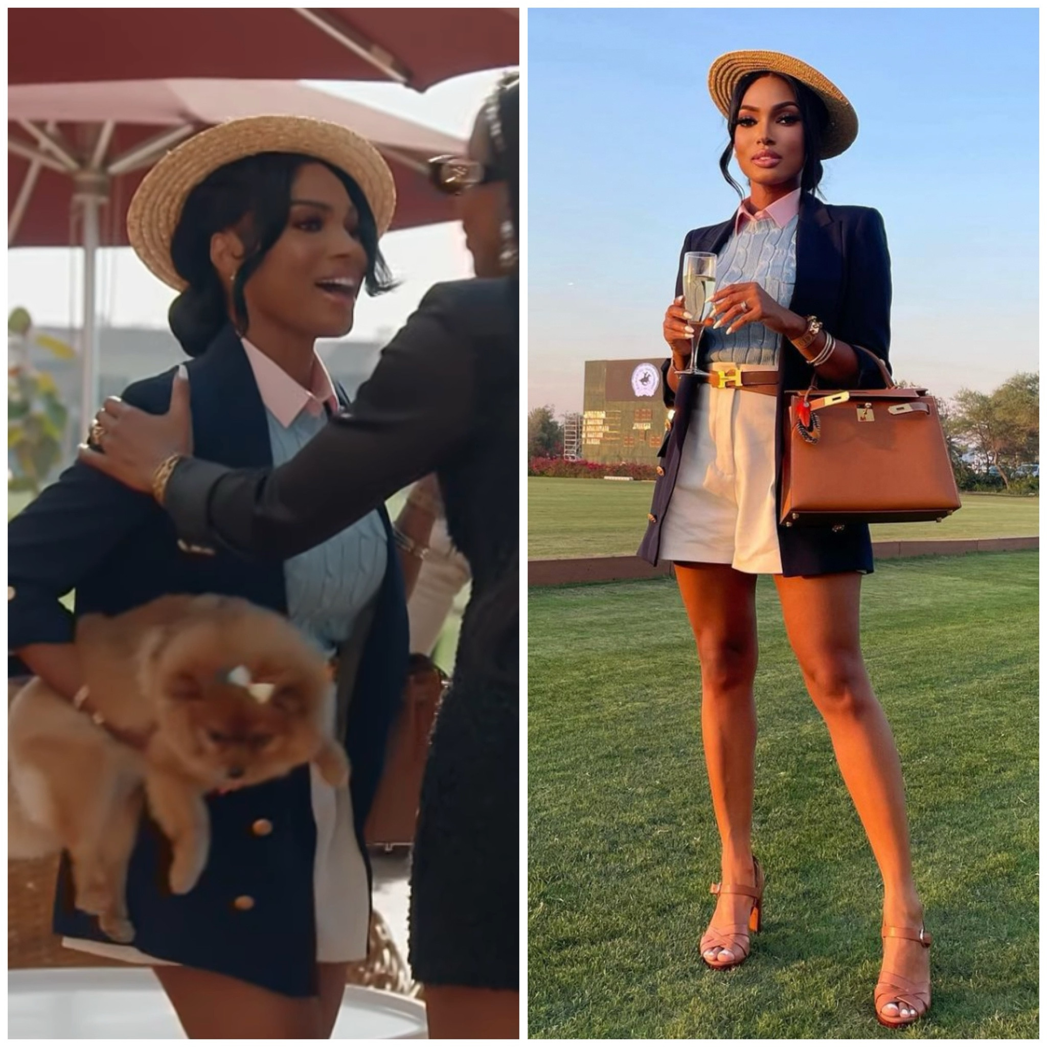Lesa Milan’s Navy Blue Blazer Look at Polo is by Ralph Lauren (similar blazer linked, we couldn’t find exact) and her accessories are Hermes 📸 + ID = @lesamilan