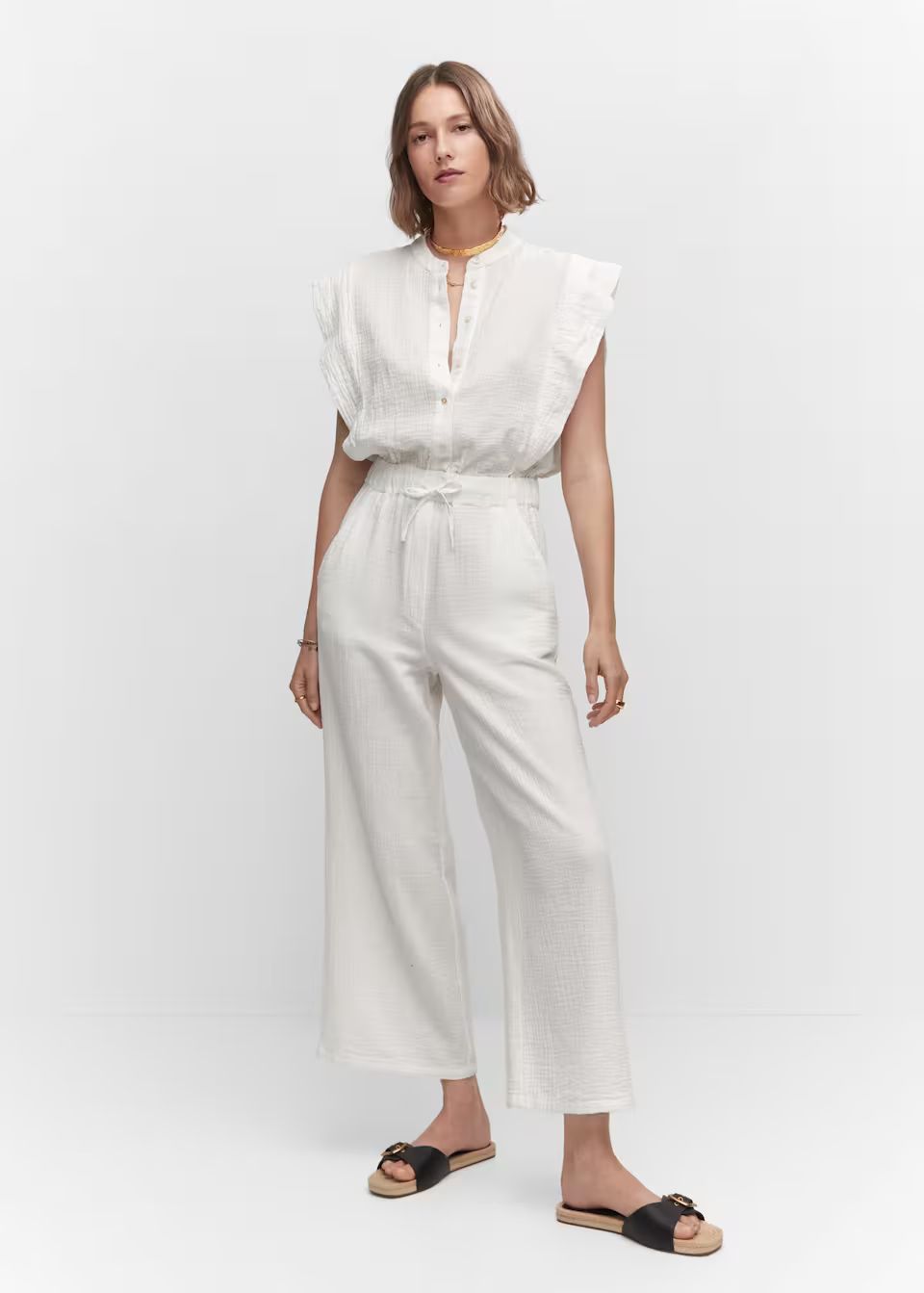 Button textured jumpsuit -  Women | Mango United Kingdom | MANGO (UK)