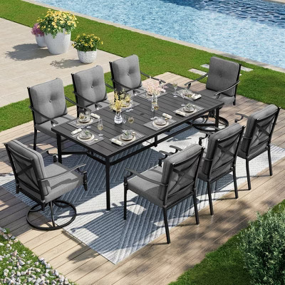 Captiva Designs 9Pc Patio Dining Set with Rectangle Slat-top Steel Table & Metal Chairs with Cushions | Target