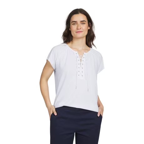 Chaps Women's Short Sleeve Lace Up Top | Walmart (CA)