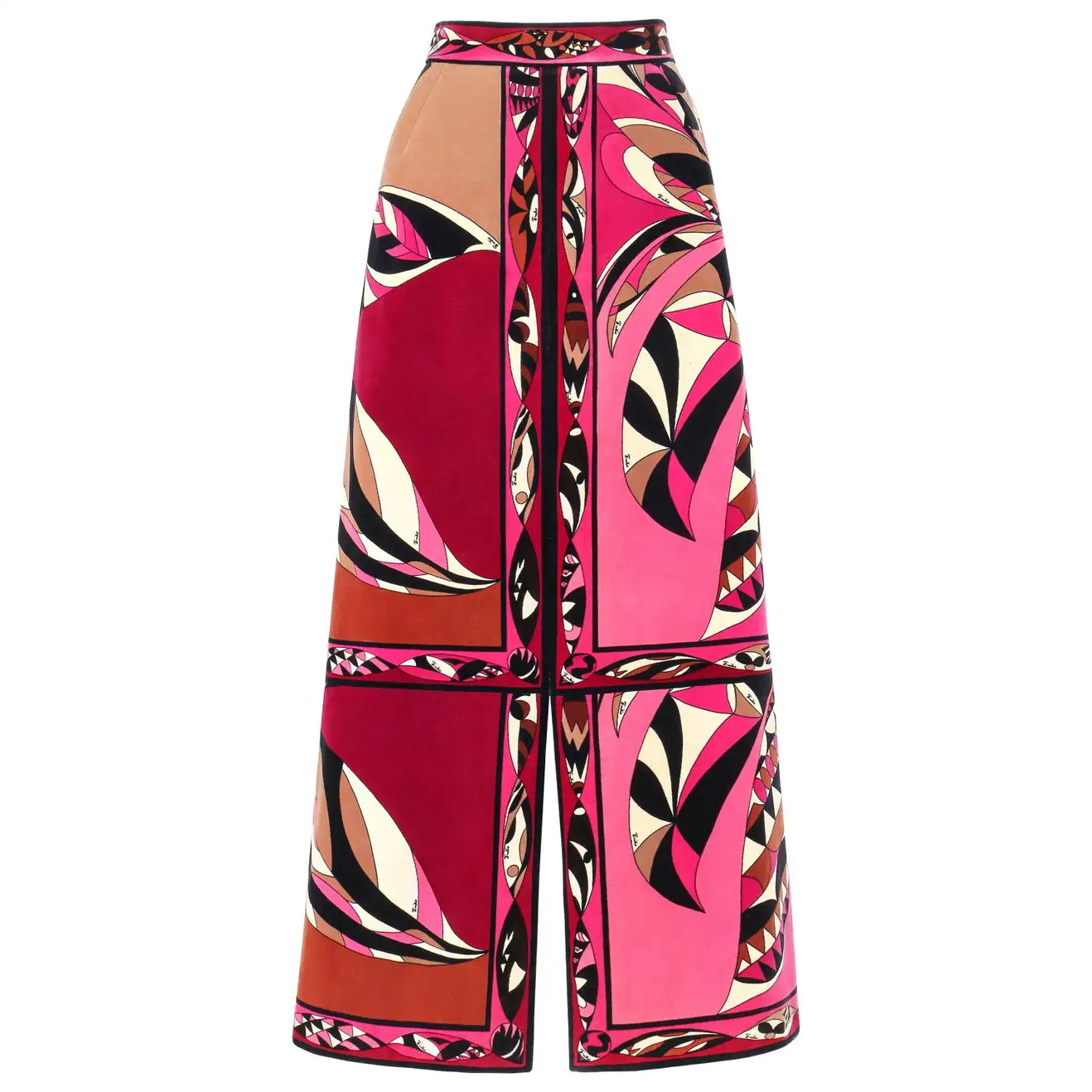 EMILIO PUCCI c.1970's Pink Multicolor Floral Signature Print Velvet Maxi Skirt | 1stDibs
