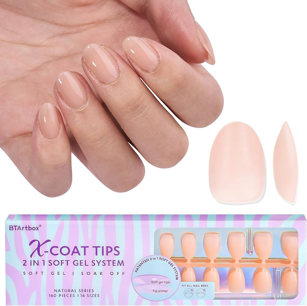 BTArtbox 160pcs Almond Plastic False Nails, Extra Short with Primer Cover, Jelly XCOATTIPS, 16 Si... | Amazon (US)