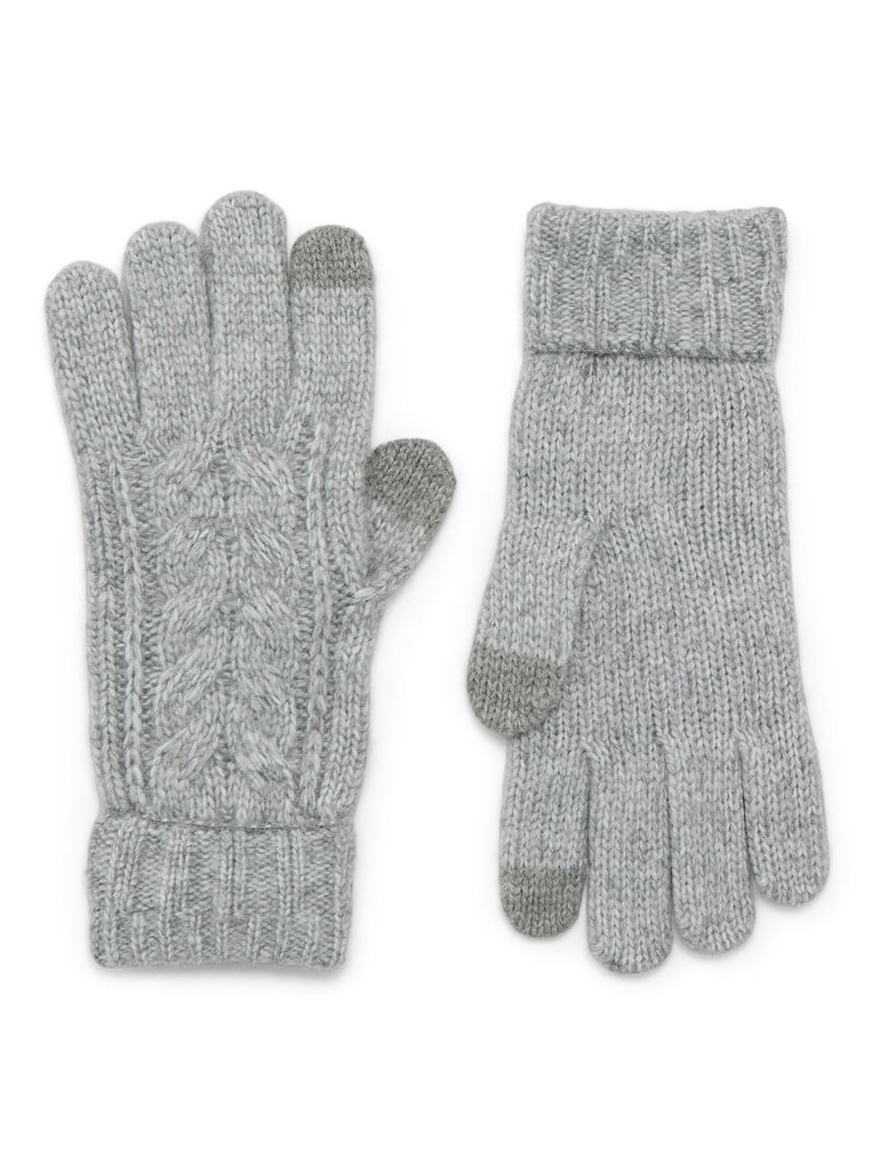 Time and Tru Women's Tech Touch Cable Knit Gloves, One Size Fits Most, Medium Grey Heather | Walmart (US)