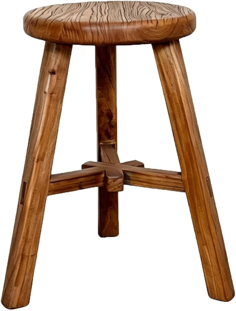 Handmade Rustic Elm Wood Round Stool, Vintage Solid Wooden, Farmhouse Antique Bar Stool for Home ... | Amazon (US)